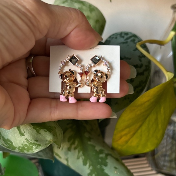 Accessories - Gold and Pink Bear Earrings